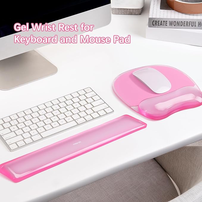 MOSISO Cooling Gel Wrist Rest Support for Mouse Pad&Keyboard Set, Pink | Irregular Oval Ergonomic Mousepad Keyboard Pad Non-Slip Base Home/Office Pain Relief&Gel Easy Typing Pad for Computer Laptop