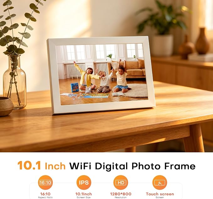LeaMea Digital Picture Frame 1280x800 HD IPS Touch Screen 32GB Frameo 10.1 Inch Smart WiFi Digital Photo Frame Auto-Rotate Wall Mount Gifts for Christmas Valentine Mother Father Day