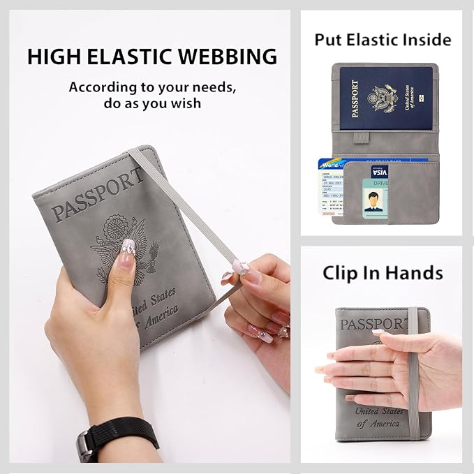 Melsbrinna Premium Leather Passport Holder Covers Case, Waterproof Rfid Blocking Travel Wallet Passport Holder with Pen Holder, Cute Passport Book for Women/Men