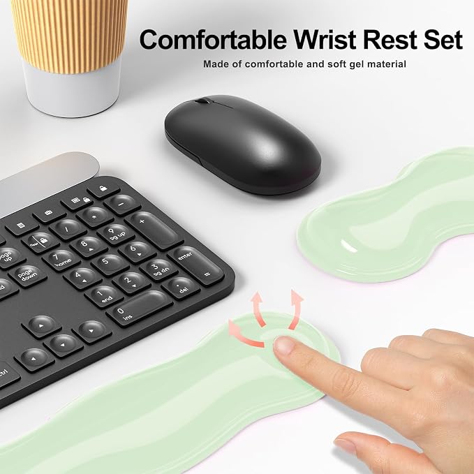 MOKURU Gel Keyboard and Mouse Wrist Rest Set, Comfort Ergonomic Wrist Support, for Wrist Pain Relief, Computer Keyboard Wrist Rest (Green)