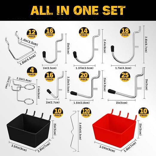 ELEAD 297 Piece Pegboard Hooks Kit, Peg Board Organizer Accessories with Bins for Organizing Various Tools, Fit 1/8 or 1/4 inch Pegboard for Hanging Storage, Garage, Workshop & Craft Room
