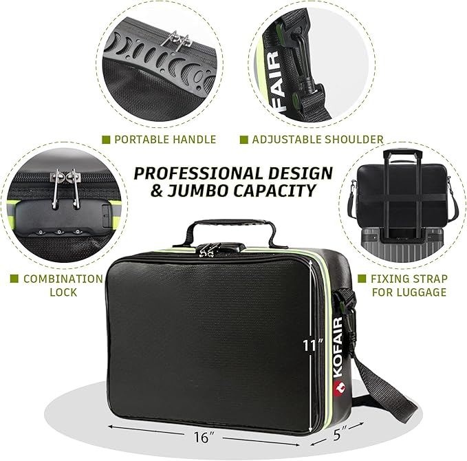 KOFAIR Fireproof Document Bag (16 x 11 x 5 inch) with Lock & Reflective Strip, Fireproof Document Lock Box with Shoulder Strap, Multi-Layer Important Document Safe Storage, Fire Safe File Organizer