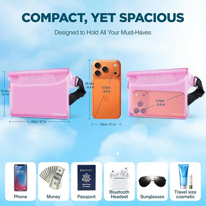 Waterproof Fanny Packs for Women, Sandproof Dry Bag for Beach, Water proof Pouch for Phone Passport Purse, Floating Waterproof Bags for Cruise Travel Water Park Boating Fishing Diving Surfing Kayaking | Floating, ideal for Beach, Boating & Kayaking&Fis...