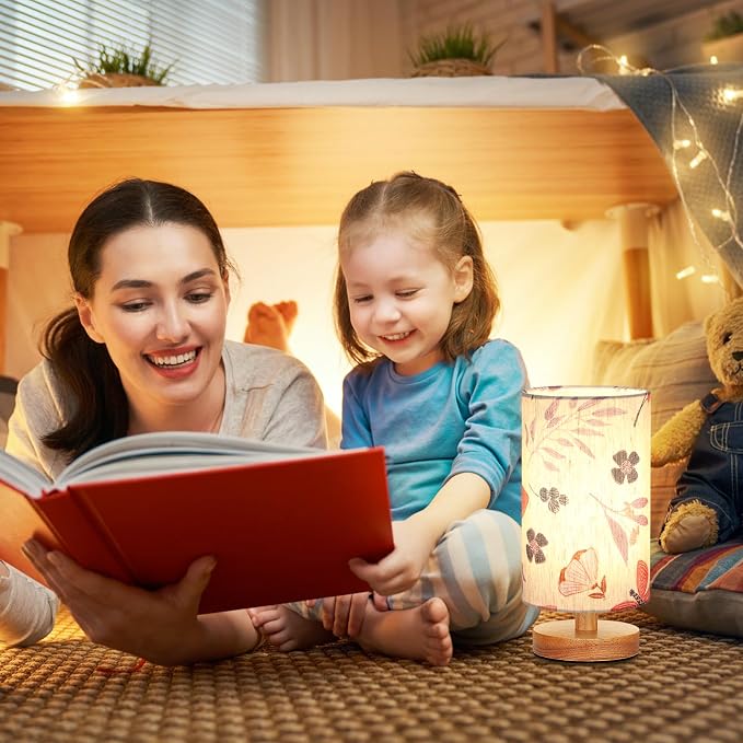 Small Table Lamps (Butterfly Cream Shade, 9" Inline Control) | 3000K LED Blub Included | 680 Lumens | Easy Assembly | Minimalist Design | E26 | for Kitchen | for Kids Room