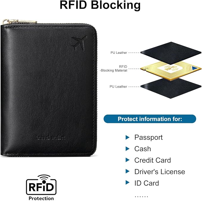 Passport Holder for Travel Women and Men RFID Passport Holder with Zipper Passport Case Passport cover Passport Wallet Travel Essentials and Accessories