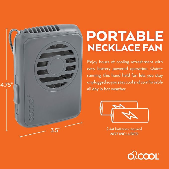 O2COOL Deluxe Necklace Fan Adjustable Lanyard Wearable Fan Gray | Yes