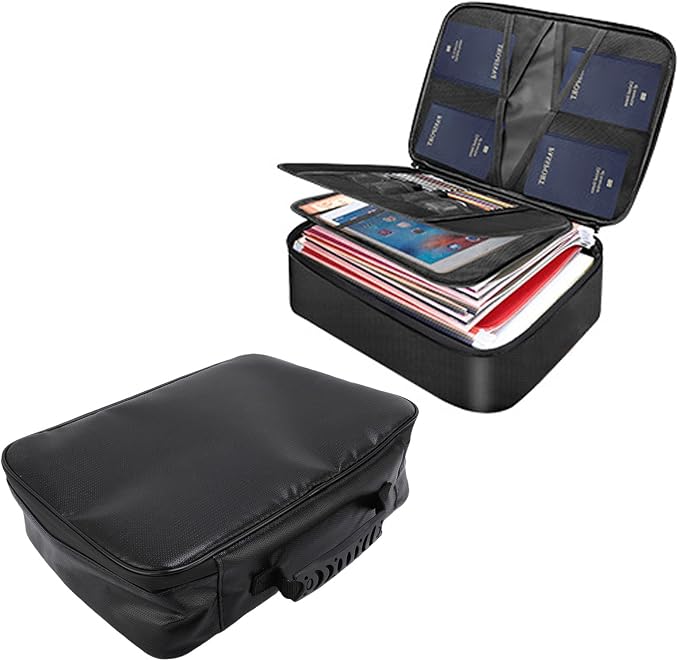 POCREATION Fireproof Document Bag with Lock, Hard Case Storage Box with Combination Lock, 14.2x11.0x3.5 Inches