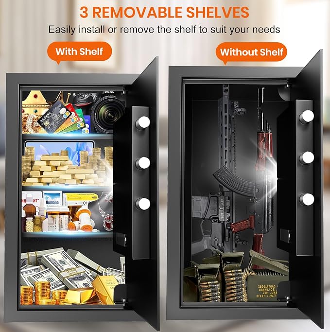 6.1 Cuft Heavy Duty Fire Security Home Safe Box, Large Floor Safe with Digital Keypad & Key Lock, Fire Proof Safes for Home with Three Removable Shelf, Anti-theft Tall Safes for Money, Cash, Documents