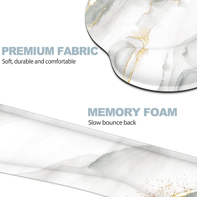Ergonomic Mouse Pad with Wrist Rest and Keyboard Wrist Rest, Mousepad | Memory Foam Wrist Rest for Computer Keyboard, Pain Relief, Non-Slip Base, Mouse Pad Wrist Support for Gaming, White Marble