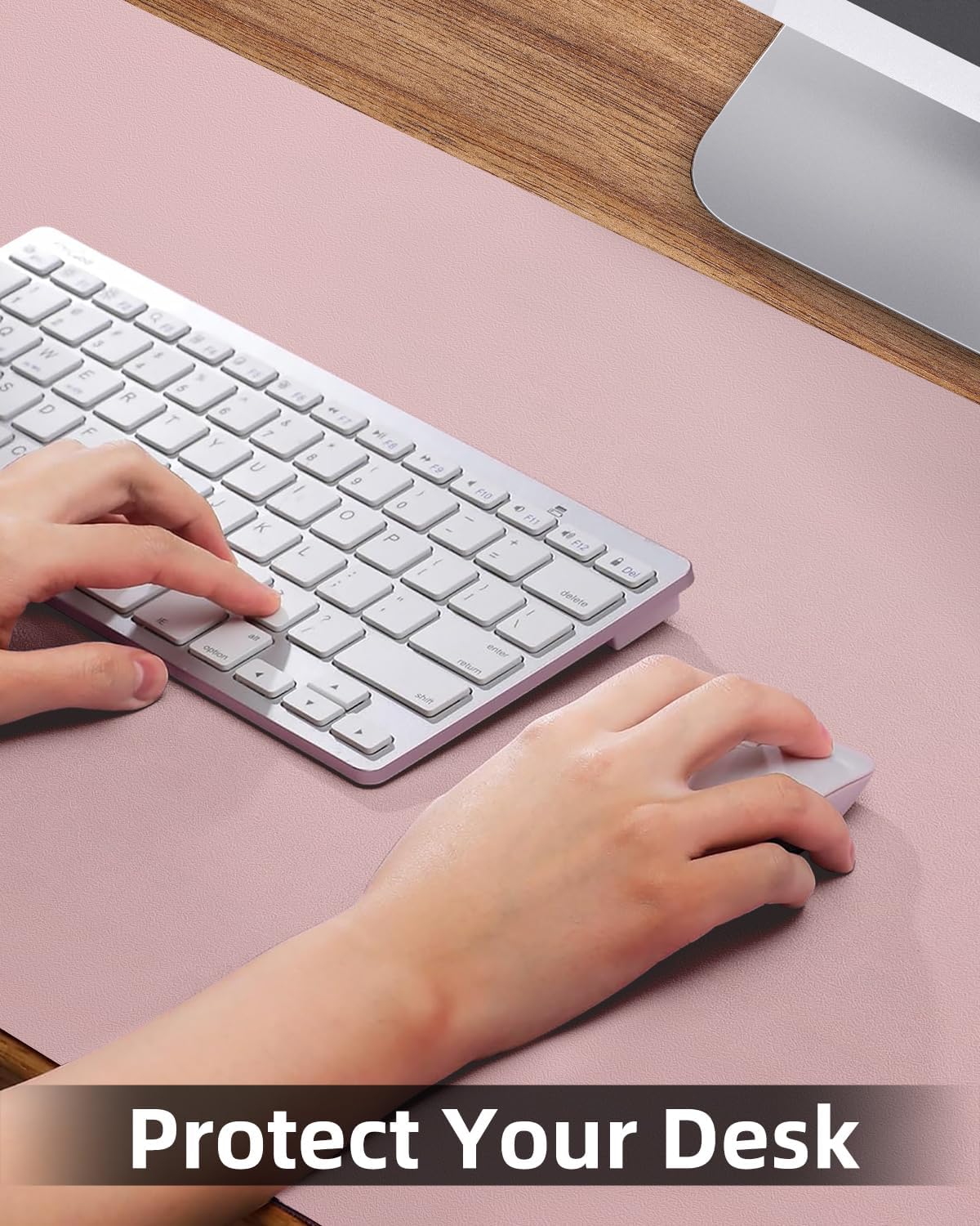 Leather Desk Protector, Non-Slip PU Laptop Mat for Office/Home - Waterproof Writing Pad (31.5"x15.7", Rose Pink)