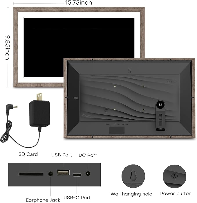 Digital Picture Frame 15.6 Inch, Large WIFI Digital Photo Frame Frameo,Electric Slideshow Frame, 1920 * 1080 IPS FHD Touchscreen, 32GB, Tabletop&Wall-Mounted, Share Video Picture, Wedding Gift, Greige