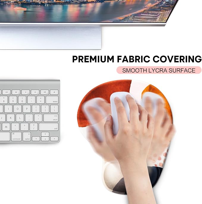 JIKIOU Ergonomic Mouse Pad with Gel Wrist Rest 2 Pack, Portable Small Boho | Upgraded-Prevent Gel Leakage, Ergonomic Design for Pain Relief, Cooling Gel filled, Smooth Lycra Surface, Non-Slip PU Base