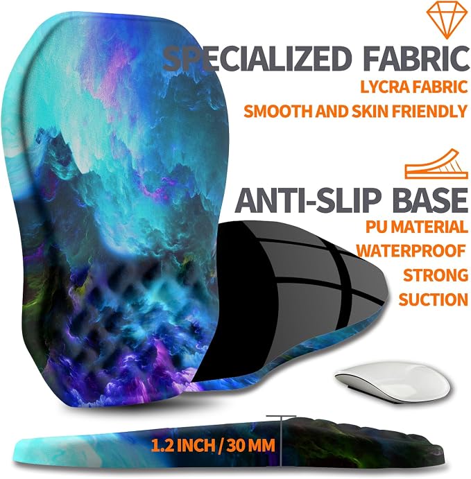 Ergonomic Slope Mouse Pad Wrist Support, Wrist Rest Mousepad for Carpal Tunnel Pain Relief with Massage Bulge and Slow Rebound Memory Foam (12x8 inch, Nebula)