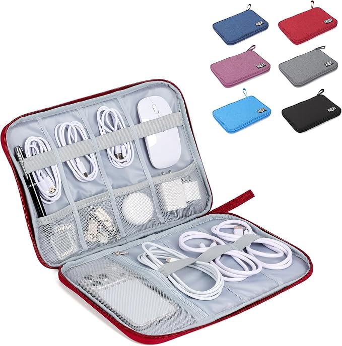 Electronic Organizer Travel Case, Slim Cable Accessories Pouch, Single Layer Tech Pouch & Cord Storage Bag for Chargers, Power Bank, SD Cards - Minimalist Travel Essentials
