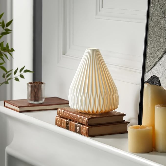 Modern Ceramic Decorative Table Lamp Living Room Bedroom Bedside | Handcrafted Unique Warm Ambient Lighting Lamp, Accent White Translucent Ceramic shade, Fully Dimmable, Corded, Bulb Included