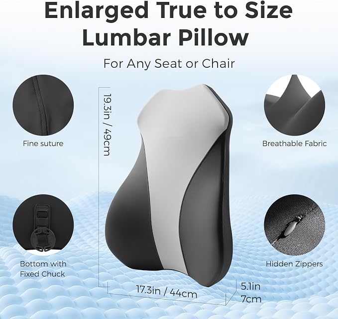BABUR Lumbar Support Pillow for Car, Back Cushion Support for Driving Seat | Ergonomic 100% Memory Foam, Back Pain Relief, Comfort Lower Back Support for Office Chairs, Car Seat, Wheelchair