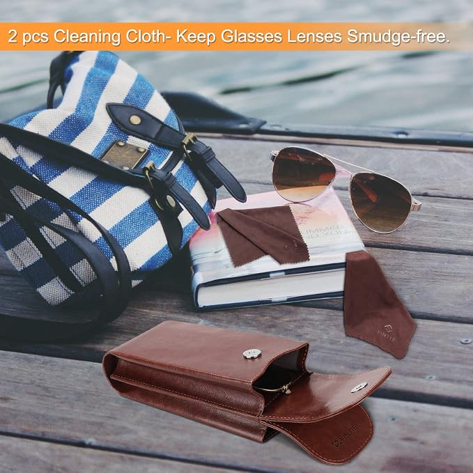FINTIE Double Glasses Case with Carabiner Hook, Portable Vegan Leather Eyeglass Case Anti-scratch Sunglasses Pouch