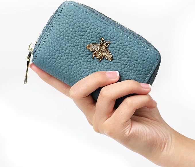 imeetu RFID Credit Card Holder, Small Card Wallet Women, Leather Card Case | Genuine Leather Women's Card & id Cases, Change Coin Purse with Zipper Keychain id Window, 20 Colors & 3 Styles, Daily, Gifts