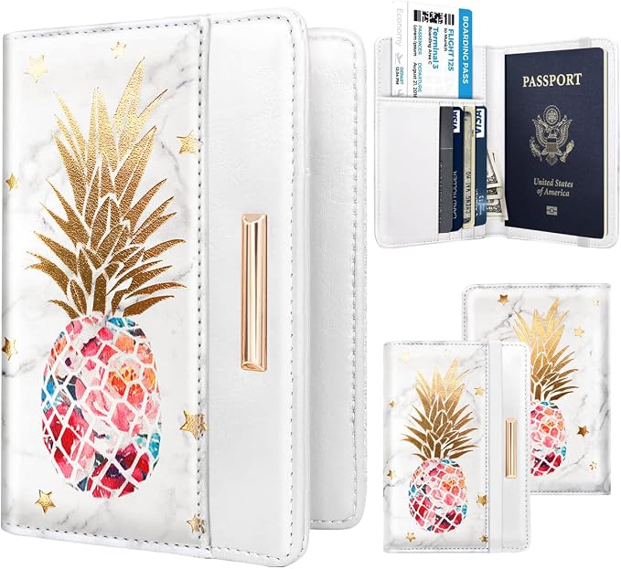 Coco Rossi Passport Holder for Travel Women Slim RFID Passport Cover Wallet | Travel Essentials, Passport Book Holders, Passport Cover Case, PU Leather, Cute, Thin, Spliced Design, Pineapple