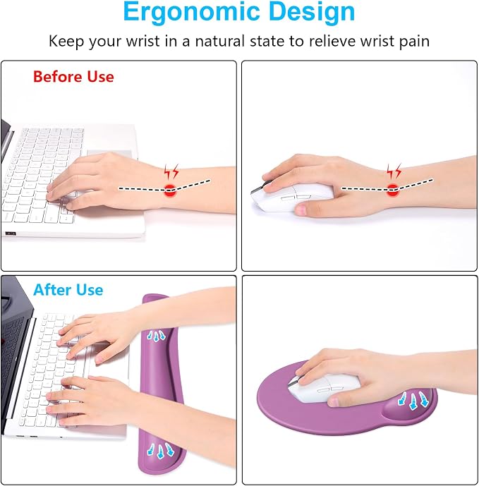 Dapesuom Keyboard Wrist Rest and Mouse Pad with Wrist Support, Cute Memory Foam Cushion for Keyboard and Mouse Set, Desktop Pad Rests with Non Slip Base for Easy Typing & Pain Relief, Radiant Orchid