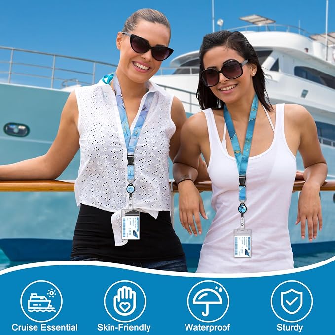 4 Pack Cruise Lanyard for Ship Cards, Cruise Essentials 2026, Blue Marble | Detachable, Retractable Badge Reels & Waterproof ID Badge Holders, Cruise Must Have for Carnival, Royal Caribbean, NCL