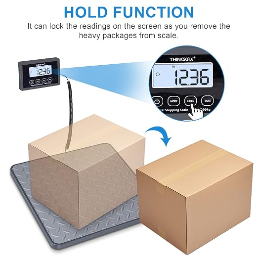 THINKSCALE Shipping Scale, 440 lb x 1 oz Digital Postal Scale, Hold & Tare | Non-Slip Rubber Platform, Bright Backlit LCD, Package, Luggage, Mailing & Postage Scale, AC Adapter & Batteries Included