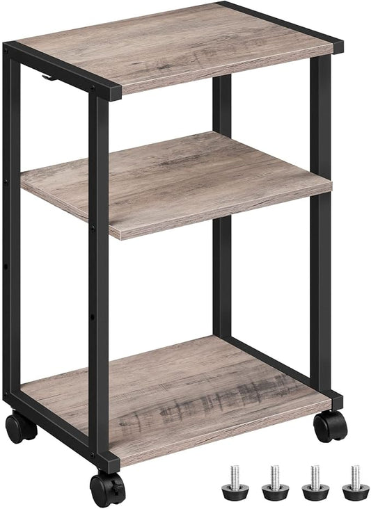 HOOBRO Mobile Printer Stand, 3-Tier Printer Cart Under Desk with Storage, Industrial Adjustable Rolling Cart, Sturdy Little Table on Wheels for Home Office BG28PS01N1