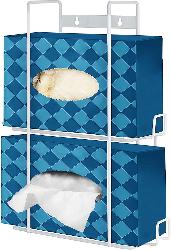 Stock Your Home (White) Metal Double Gloves Dispenser, Tissue Box Shelf, Glove Box Holder Wall Mount, for Kitchen, Cleaning Closet, Lab, Exam, Office