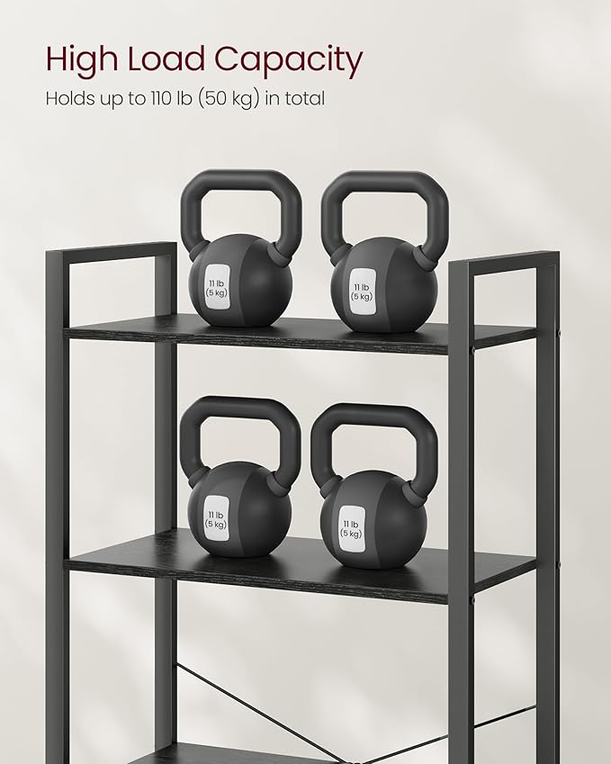 VASAGLE 5-Tier Bookshelf, Bookcase with Steel Frame, Book Shelf for Living Room, Home Office, Study, 11.8 x 26 x 60.2 Inches, Industrial Style, Ebony Black and Ink Black ULLS061B56