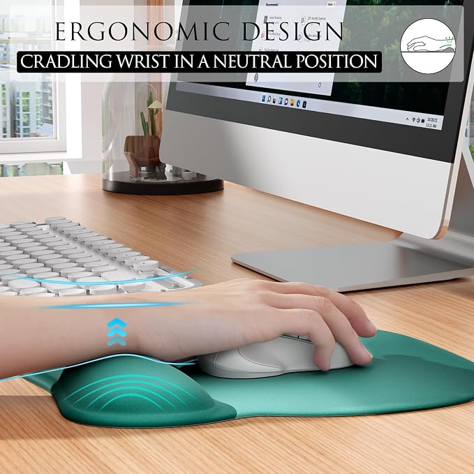 MROCO Ergonomic Mouse Pad with Gel Wrist Rest, 9.4 x 8.1 in, Green Gradient | Ergonomic Shape Design, Multiple Pattern Options, Gel Wrist Comfort, Smooth Lycra Surface, Non-Slip PU Base