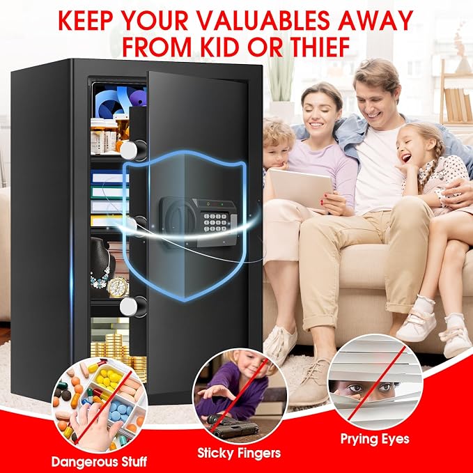 5.2 Cuft Large Home Safes Water and Fireproof, Digital Safes for Home Use Fire and Water Proof with Removable Shelves, Alarm System and Mute Function, Anti-Theft Fireproof Safe for Home Documents