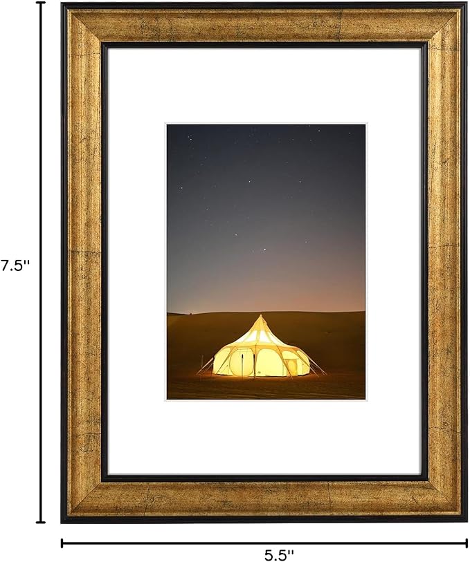 Golden State Art, 9X12 Photo Frame with White Mat for 6X8 Pictures & Real Glass, 1.25-Inch Wide, Antique Gold