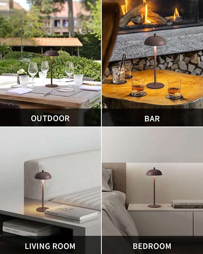 12" Cordless Table Lamps Set of 2, Brown Modern Portable Desk Lamp | LED, 3 Color Dimming, Rechargeable, Battery Operated Lights for Bedroom, Outdoor, Restaurant, Bedside, Night Light, Gifts