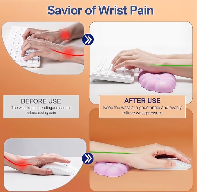 Cloud Wrist Rest Set for Keyboard & Mouse, 16.9", Pink Colorful Star | Memory Foam Arm Rest with Ergonomic Support Fits Full Keyboards and Reduces Typing Fatigue for Office, Gaming and Home Use