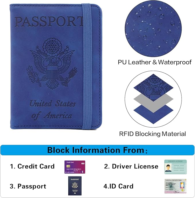Melsbrinna Premium Leather Passport Holder Covers Case, Waterproof Rfid Blocking Travel Wallet Passport Holder with Pen Holder, Cute Passport Book for Women/Men