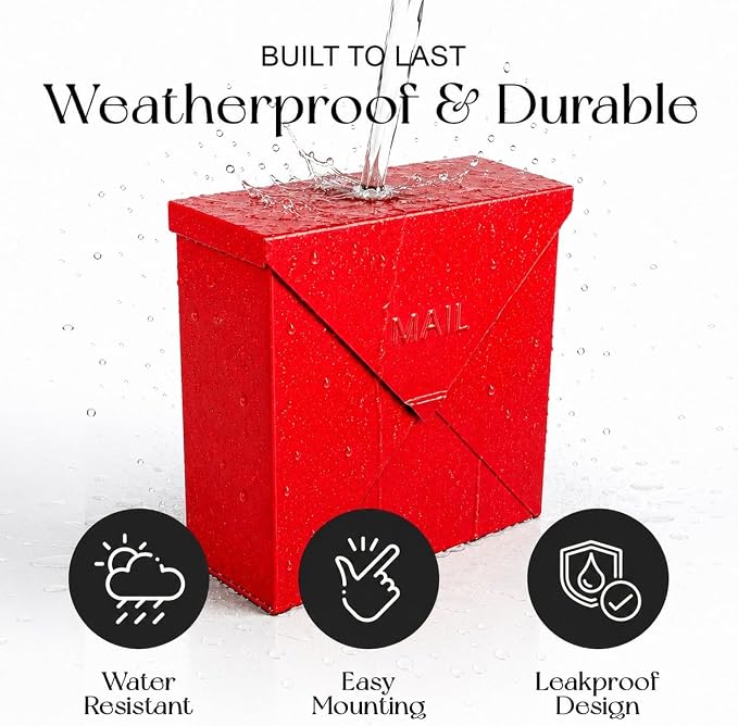 NACH Mailboxes for Outside Wall Mount, 10 x 10 x 4 inch Red Mail Boxes for House Outside, Waterproof Mailboxes for Outside - Chicago Style Mail Box