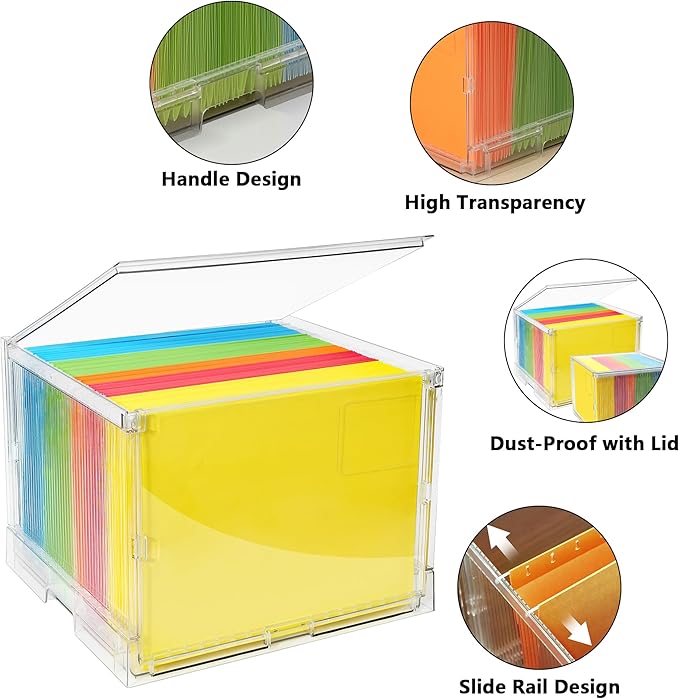 MUKAI File Box Organizer, Hanging Folder Storage Boxes, File Folder Organizer with Slide, Filing Crate Bin Holder with Letter-size File Holder Filing Box for Office, Home, Decor (1)