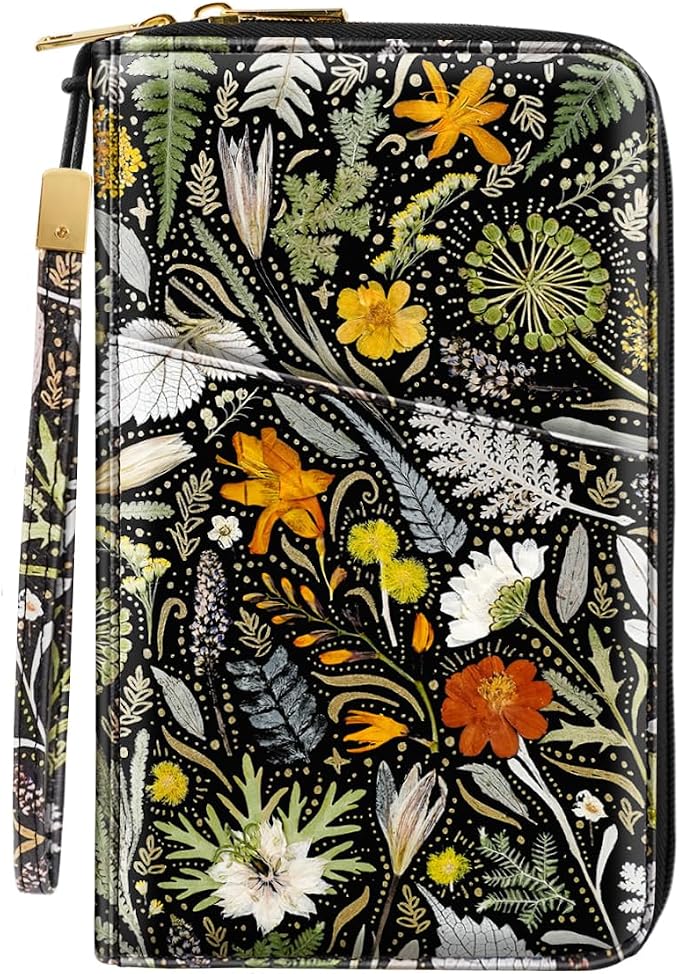 Family Passport Holder Wallet RFID Blocking Document Organizer | PU Leather Mulit-purpose Travel Wallet Credit Cards Case for Women Men, Dried Floral