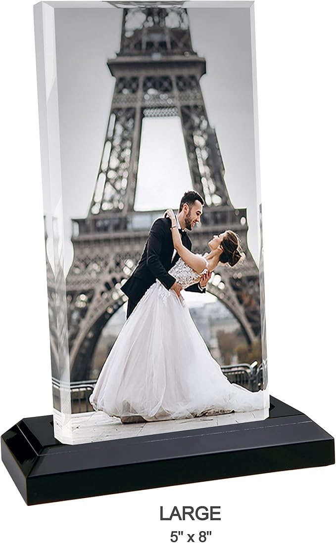 HB Art Design Personalized CRYSTAL Glass Print with Wood Stand Upload your Photo Custom Acrylic Rectangle Shape Custom Photo Print Personalized Birthday Gift MEDIUM- 5 x 7
