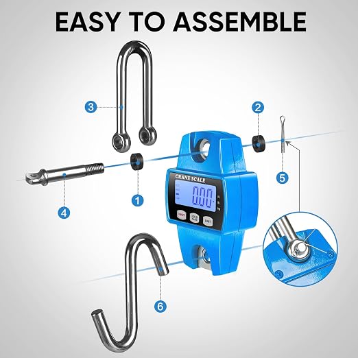 RoMech 660lb Digital Hanging Scale with Cast Aluminum Case, Handheld 300Kg Mini Crane Scale with Hooks for Farm Hunting Fishing Outdoor (Blue)