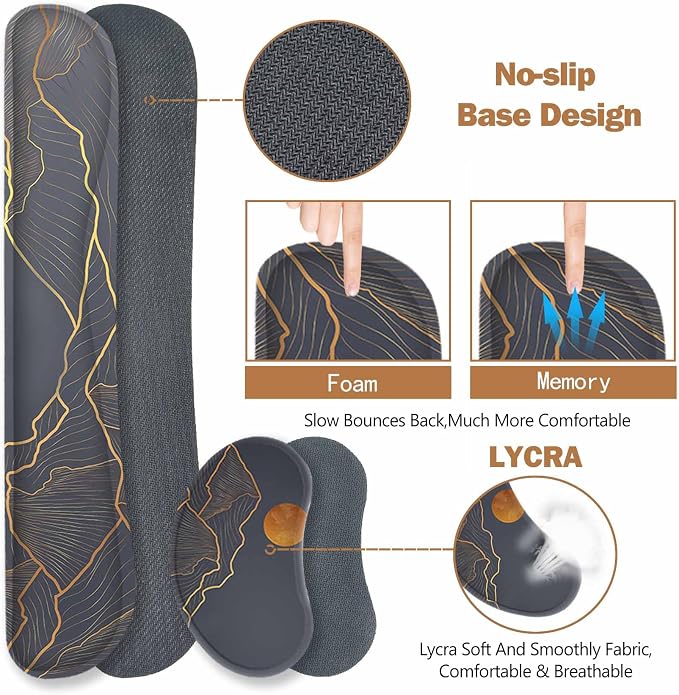 ToLuLu Extended Gaming Mouse Pad, Ergonomic Keyboard Mouse Wrist Rest Set | Large Desk Mat with Stitched Edges, Non-Slip Base Memory Foam Support Mousepad for Home Office and Game, Golden Mountain