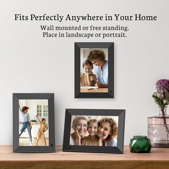 BSIMB 8 Inch Digital Picture Frame Touch Screen, 1280x800 HD WiFi Electronic Photo Web Frame Display 16GB, Share Pictures/Videos via App/USB/SD Easy Setup Gifts for Mom, Auto-Rotate, Solid Black