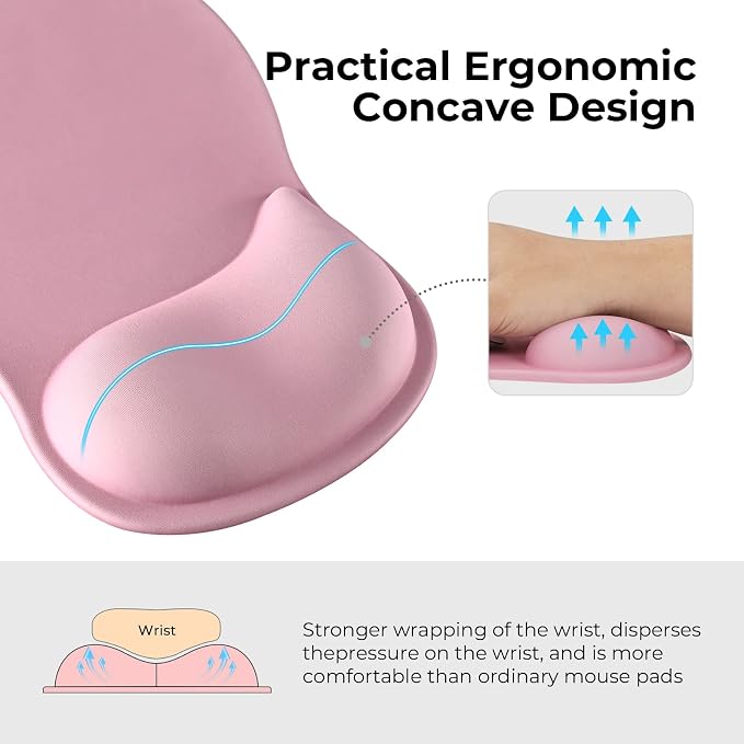 EooCoo Mouse Pad with Gel Wrist Rest, Ergonomic Mousepad Wrist Alignment | Middle Concave Design for Natural Wrist Alignment, Non-Slip Base Mousepad, Carpal Tunnel Relief, Office Desk Accessories