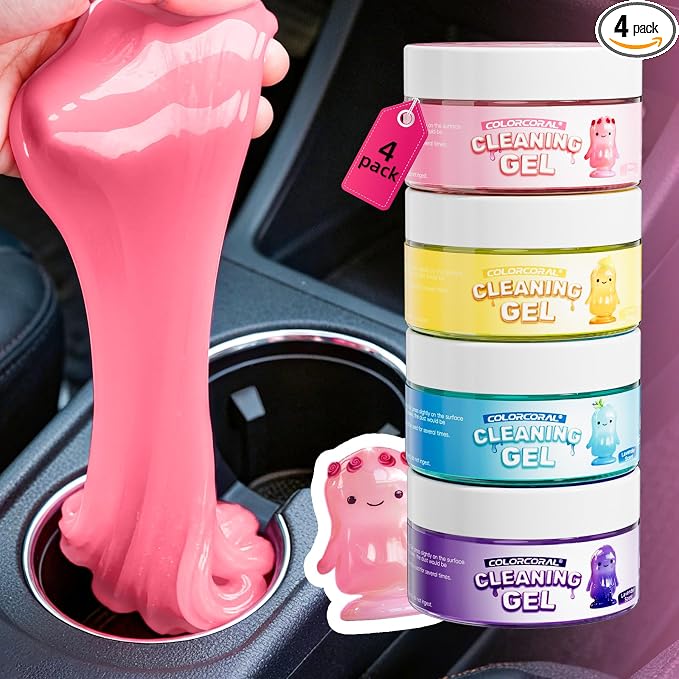ColorCoral Reusable Car Cleaning Gel and Keyboard Cleaner Putty, 4 Pack | For Car Interiors, Air Vents, Keyboards and Electronics; 4 Fragrances, Reusable Gel Reaches Gaps, Gifts for Men and Women