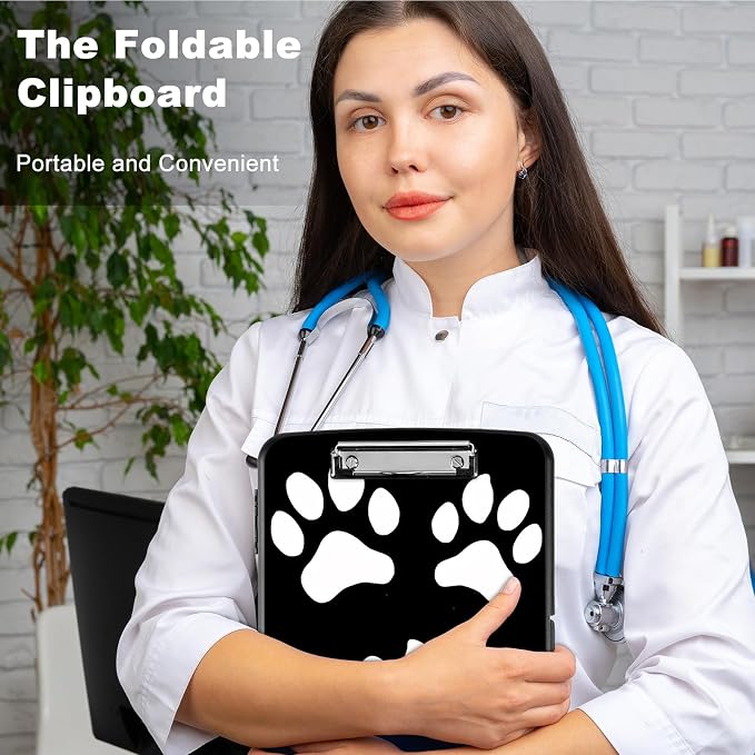 Clipboard with Storage,Storage Clipboard with Pen Holder,Heavy Duty Plastic Storage Clipboard with Low Profile Clip,Teacher Must Haves,Clipboard Folder,Office Supplies,Black White Dog Paw -1351