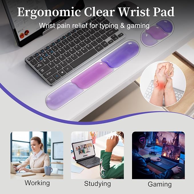 2 Pcs Gel Wrist Rest for Keyboard,Ergonomic Mouse Pad for Typing | Silicone Mouse Wrist Set,Mouse Pad with Wrist Rest,Gel Keyboard Mouse Pad,Non Slip,for Pain Relief Computer Typing