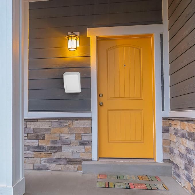 Architectural Mailboxes Aspen Locking Wall Mount Mailbox, White, Small | Galvanized steel build with a concealed lock and key drop box and weather-resistant outdoor construction.
