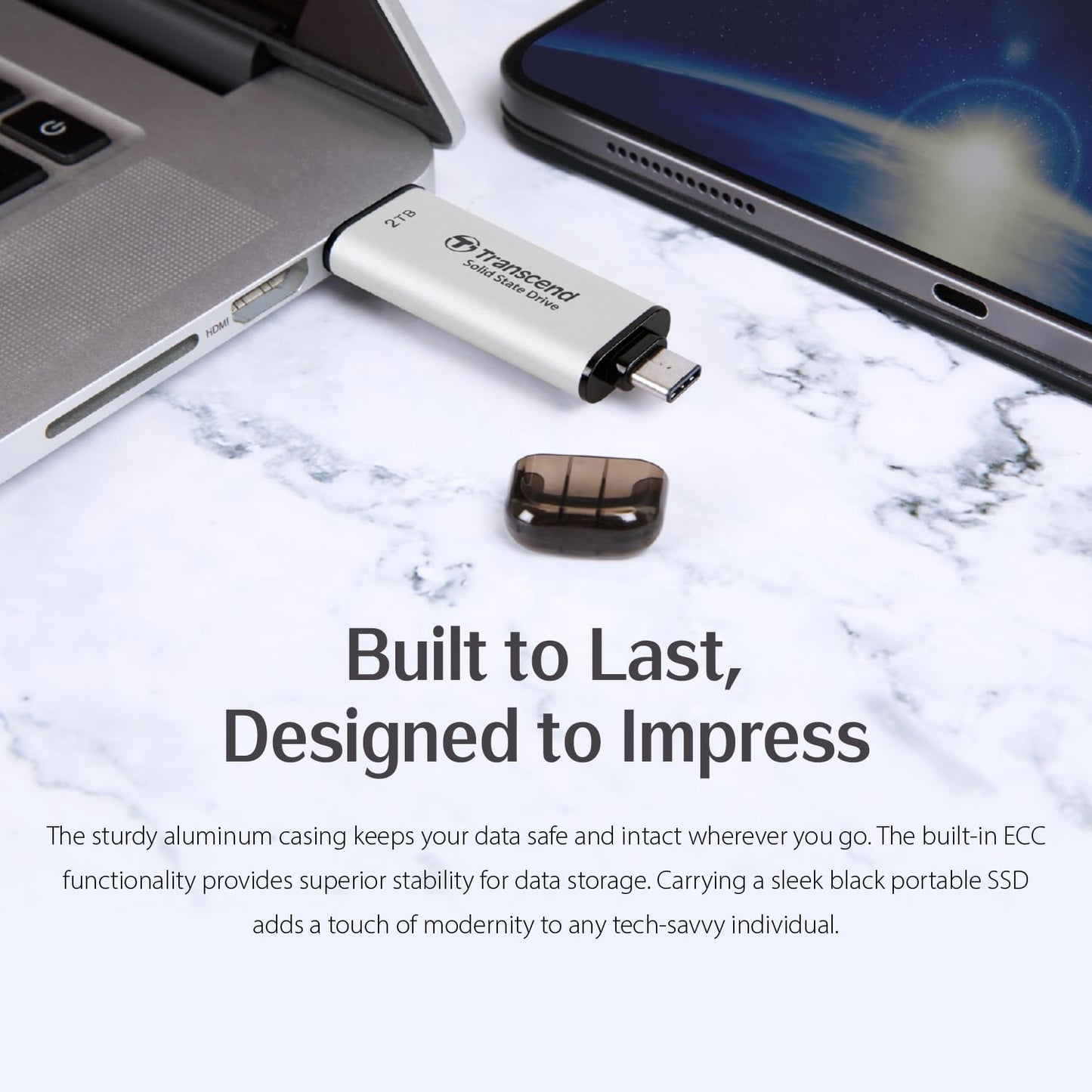 Transcend 1TB External SSD, Up to 1,050MB/s, USB 3.2 Gen 2 Portable SSD, 2-in-1 Type C &Type A, USB Hard Drive for Steam Deck, ROG Ally, MSI Claw, Windows&Mac, iPhone&iPad, Android, PS5&Xbox, Smart TV