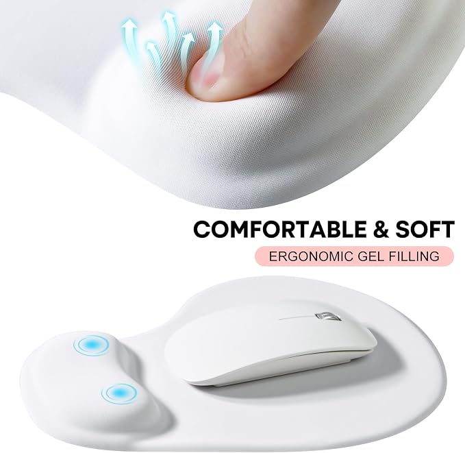 JIKIOU Ergonomic Mouse Pad with Gel Wrist Rest 2 Pack, Portable Small Blank | Upgraded-Prevent Gel Leakage, Ergonomic Design for Pain Relief, Cooling Gel filled, Smooth Lycra Surface, Non-Slip PU Base