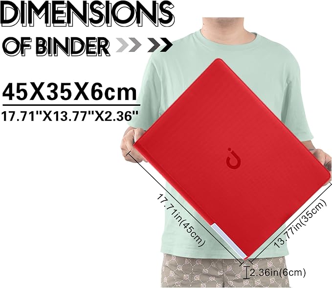 D DACCKIT Card Binder 16 Pocket - Fits 1024 Cards，4X4 Ringless Card Album with Sleeves for Trading Cards & Sports Cards（Model A，Classic Red）